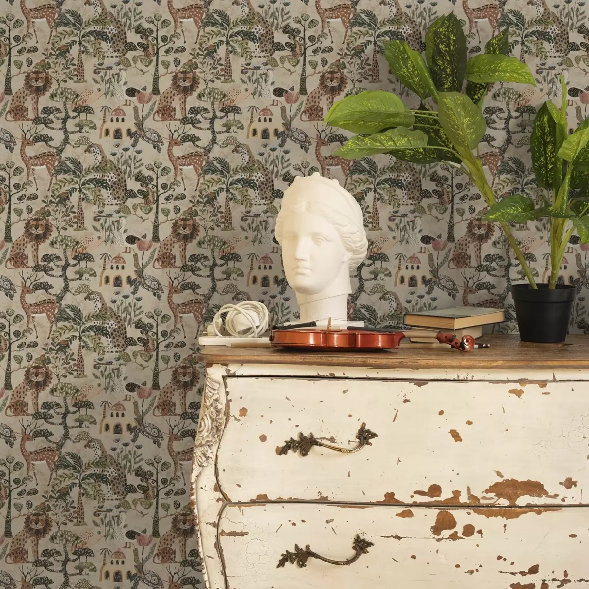 Bakgrunn Safaridyr og savannens blader i varme jordfarger a00392