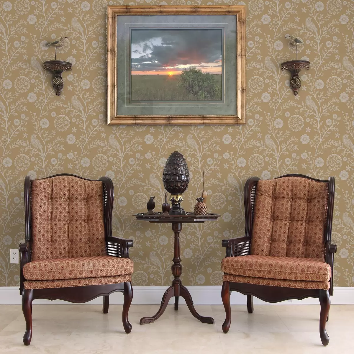 Bakgrunn Delikat skisse av en hvit fugl og blomst hvit fugl og blomst på okerfarget bakgrunn a00393