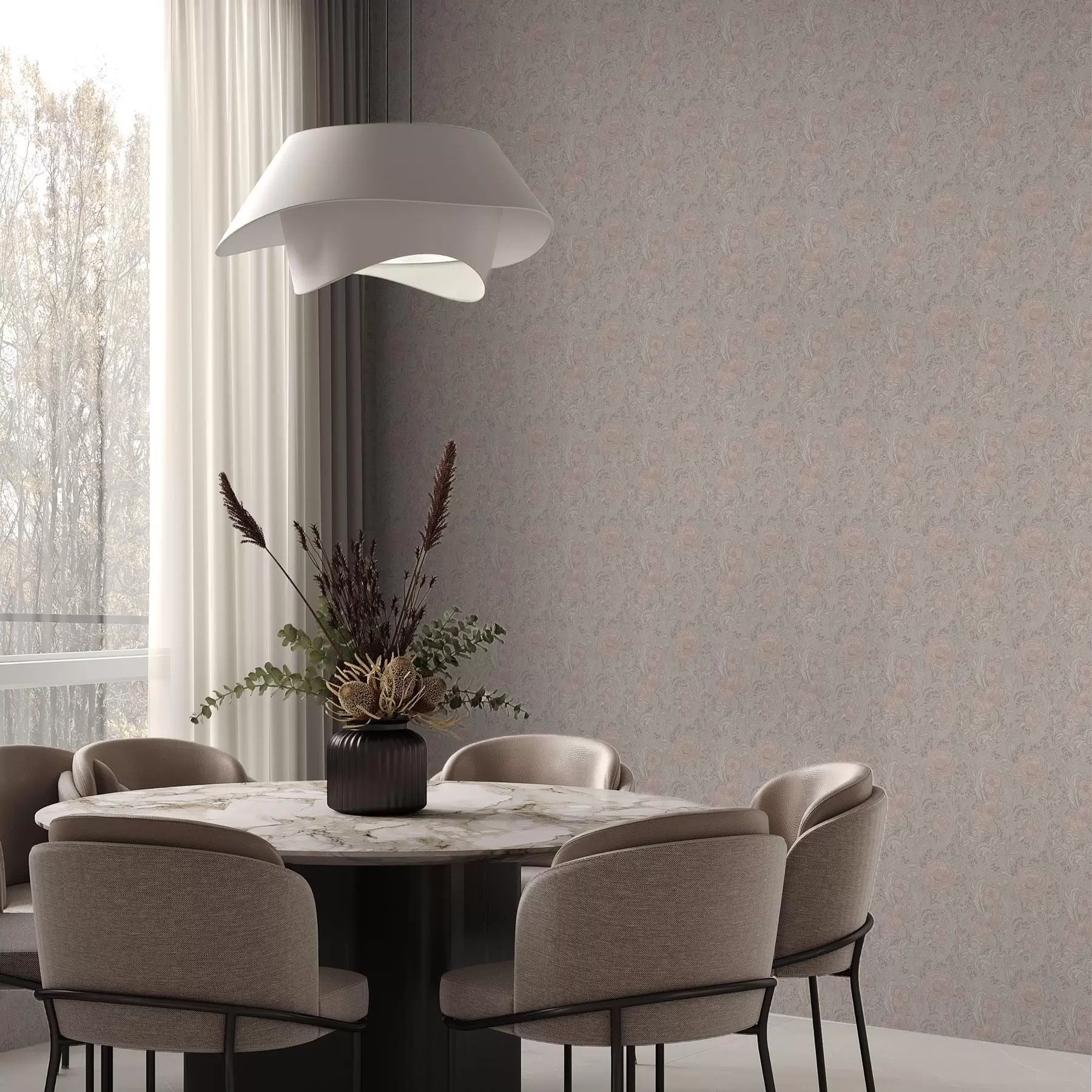 fototapeter Myke pastellblomster i art nouveau-stil a00394