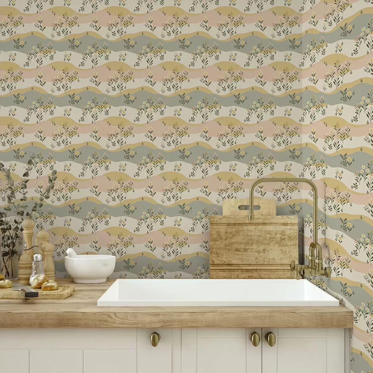 Bakgrunn Bølgende engblomster i pastellfarget minimalistisk stil a00396