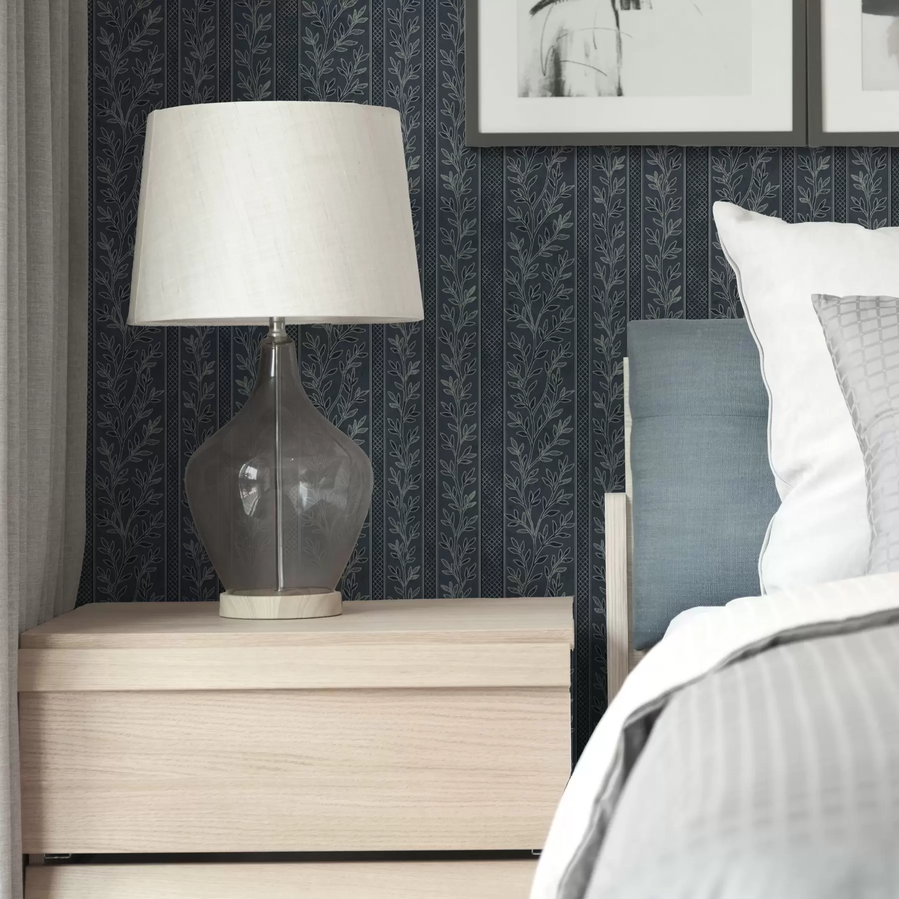 fototapeter Stripete mønster med kvister på blå bakgrunn a00425