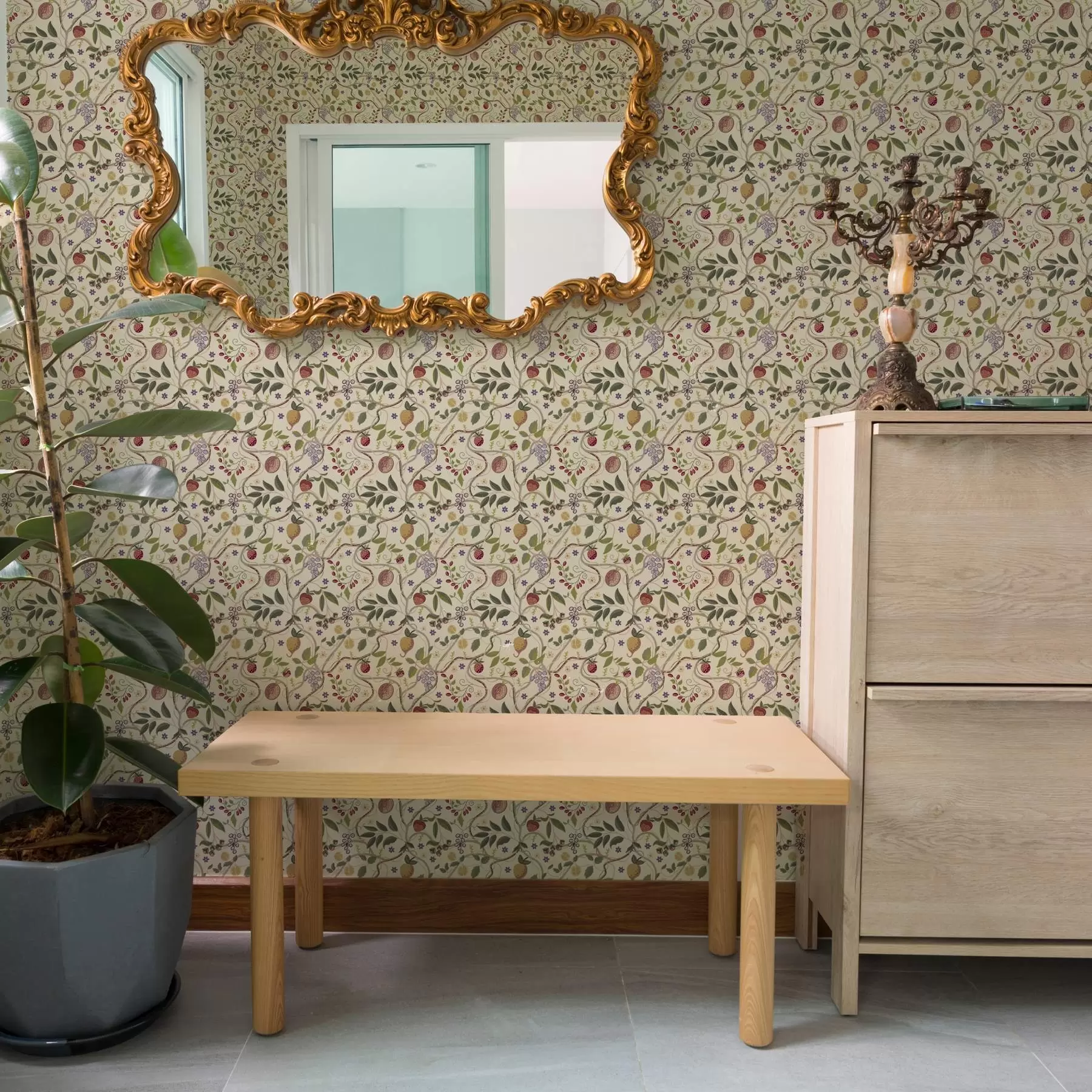 fototapeter Fruktmønster med bær, grener og blomster a00428