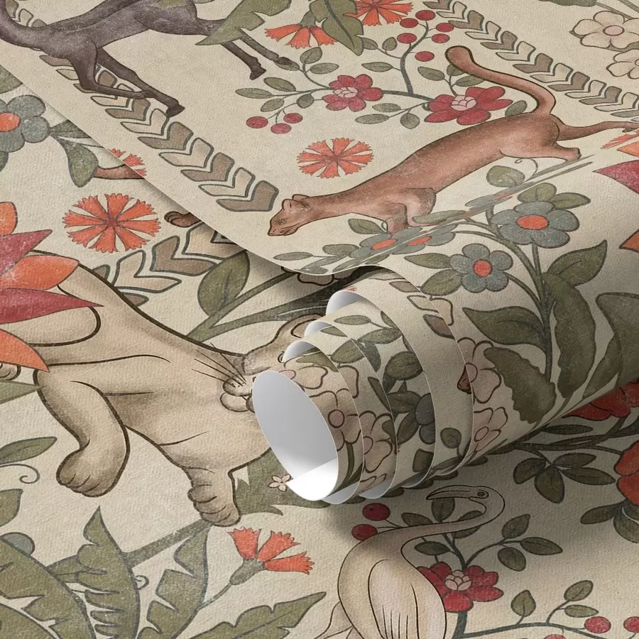 fototapeter Retro stil: Dyr og blomster på en vintage-bakgrunn a00431