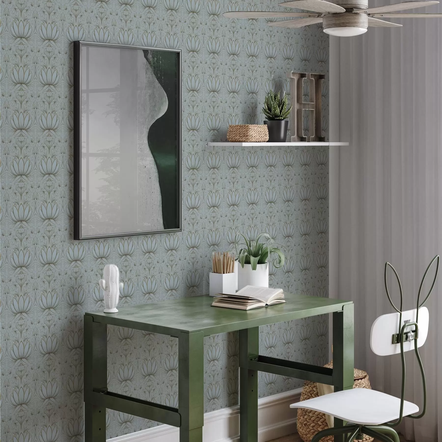 fototapeter Lotusornament i turkis og gul fargepalett a00439