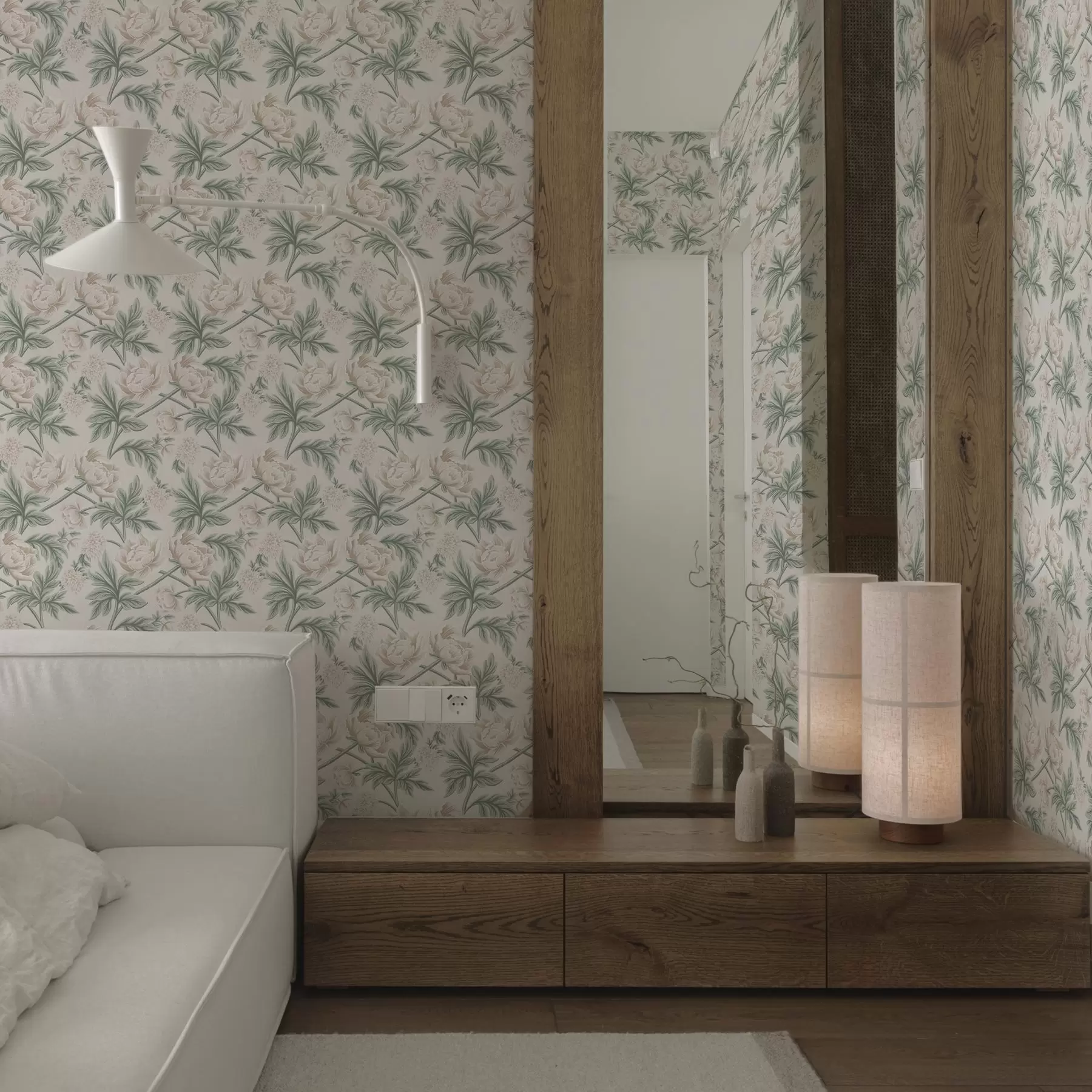 fototapeter Frodige peoner i lys beige og grønn beige og grønn a00445