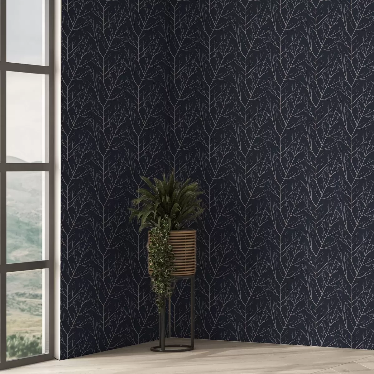 Bakgrunn Myke røde grener på en dyp marineblå bakgrunn a00451