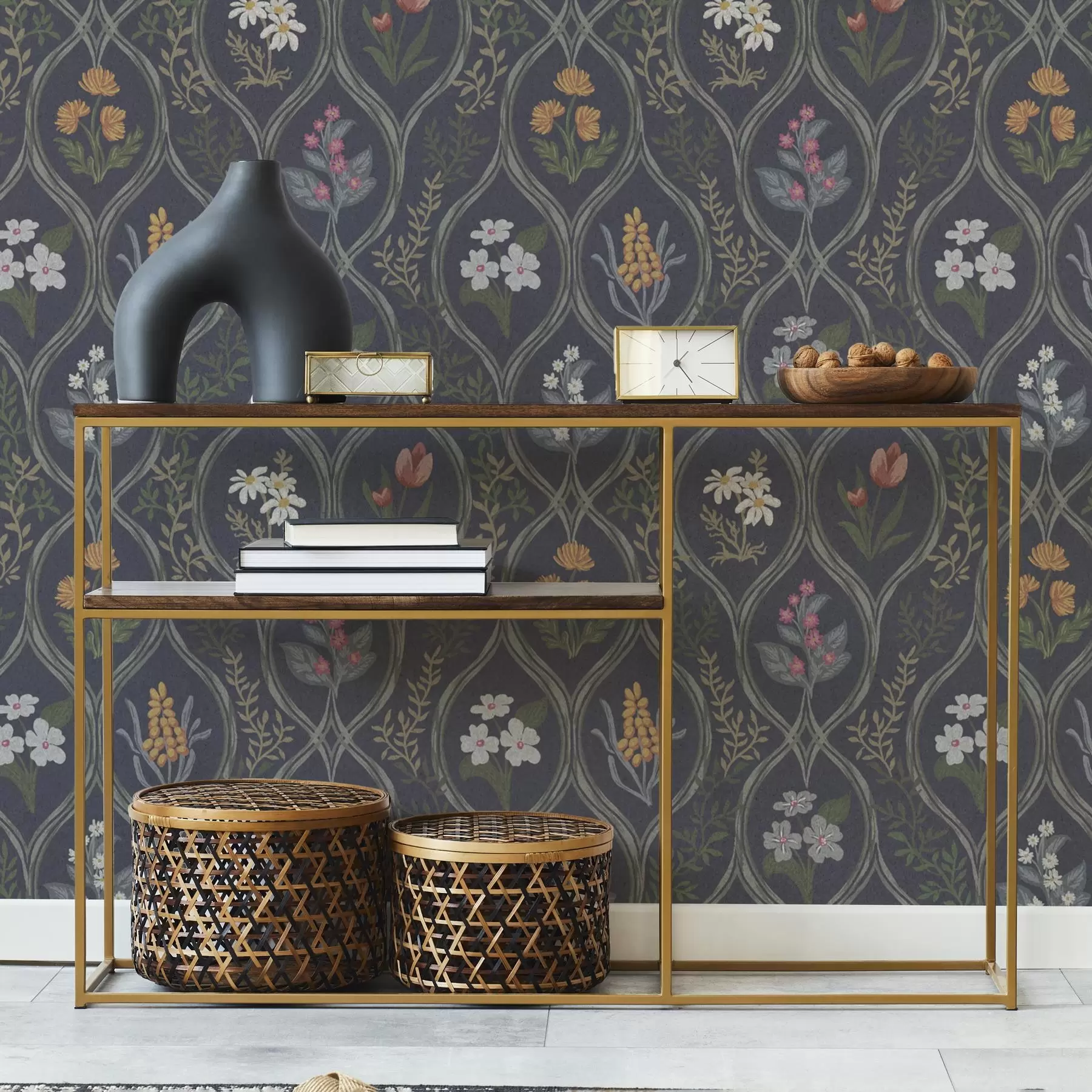 fototapeter Mørk vintage-ramme med fargerike hageblomster a00454