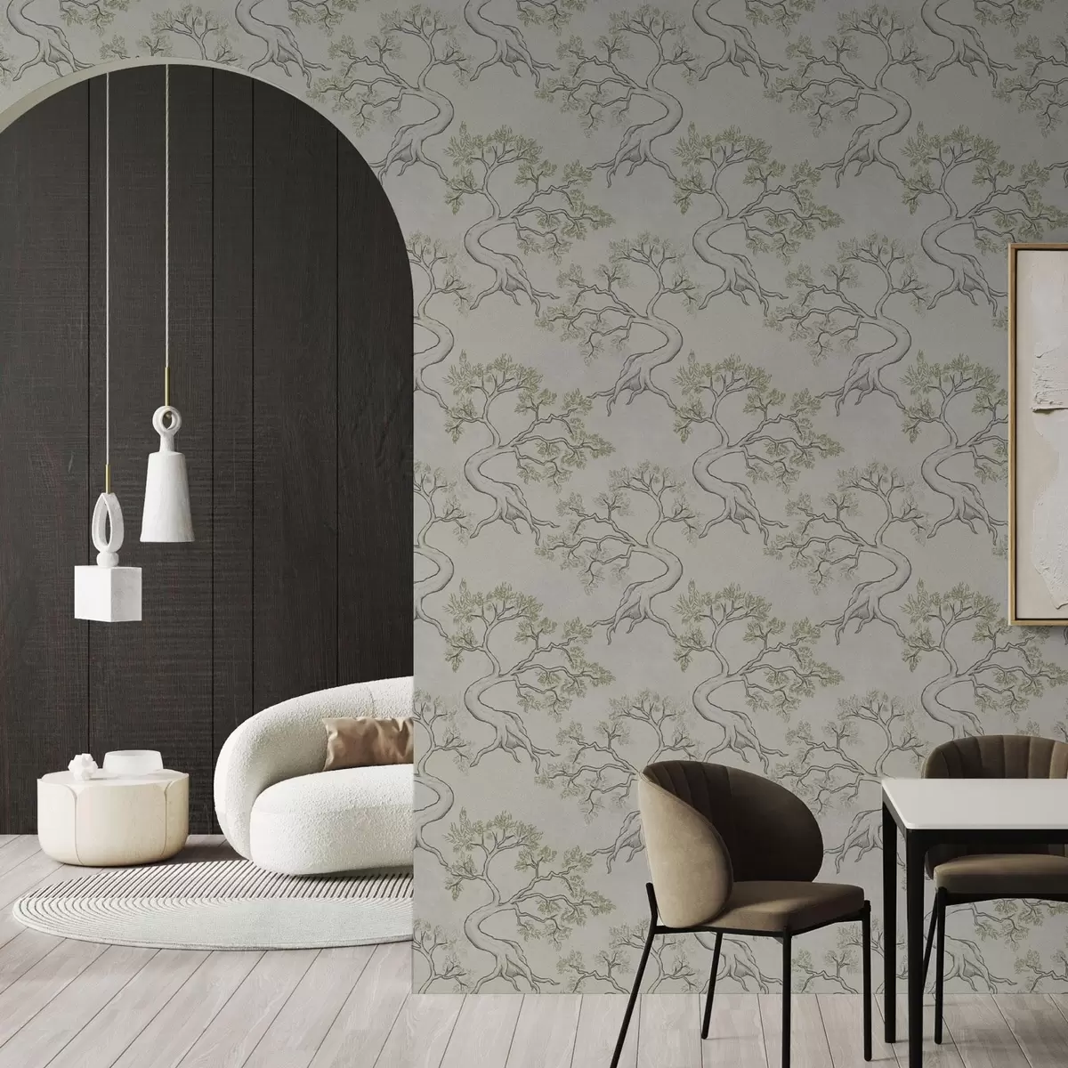 Bakgrunn Monokrome trær med fancy buede stammer a00468