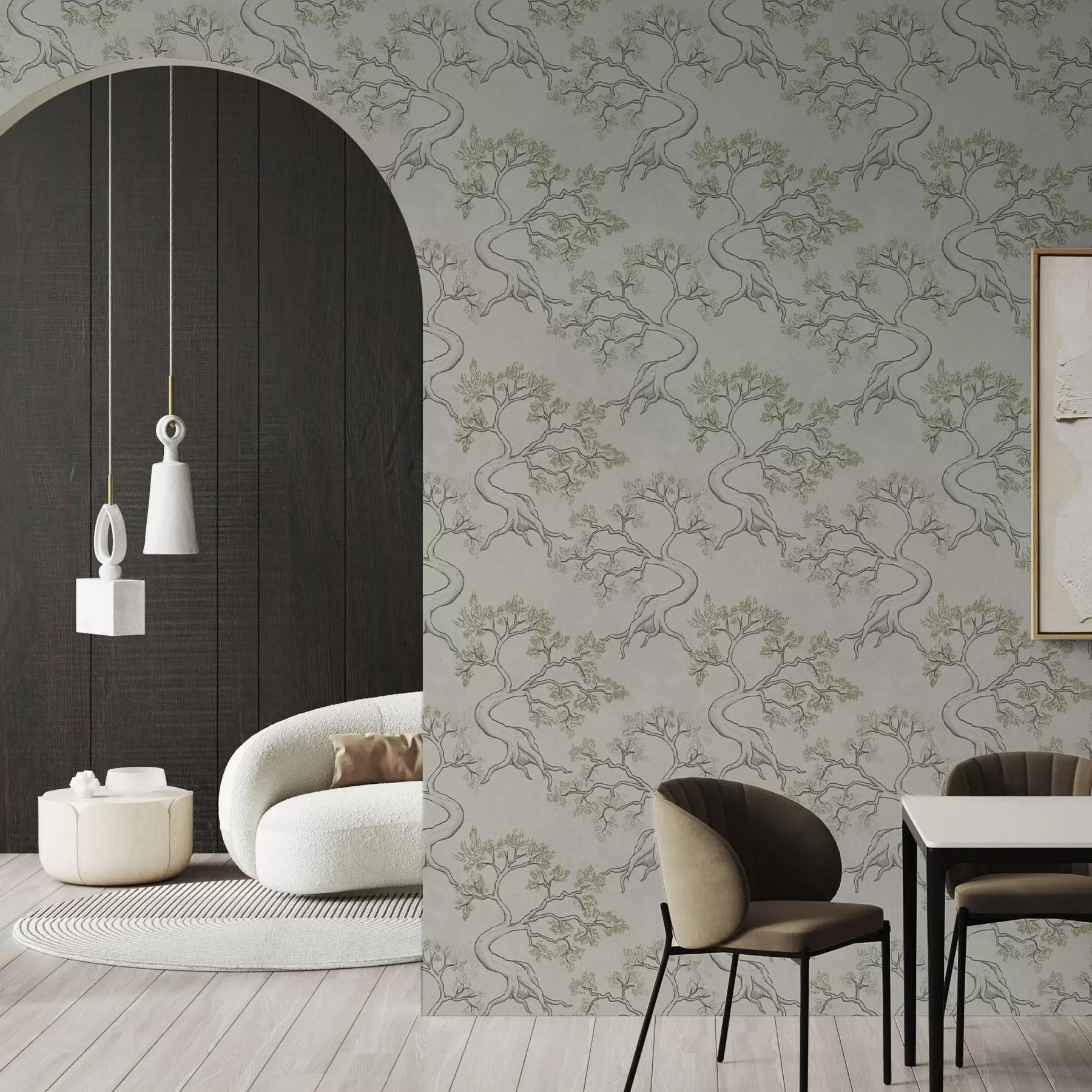 fototapeter Monokrome trær med fancy buede stammer a00468