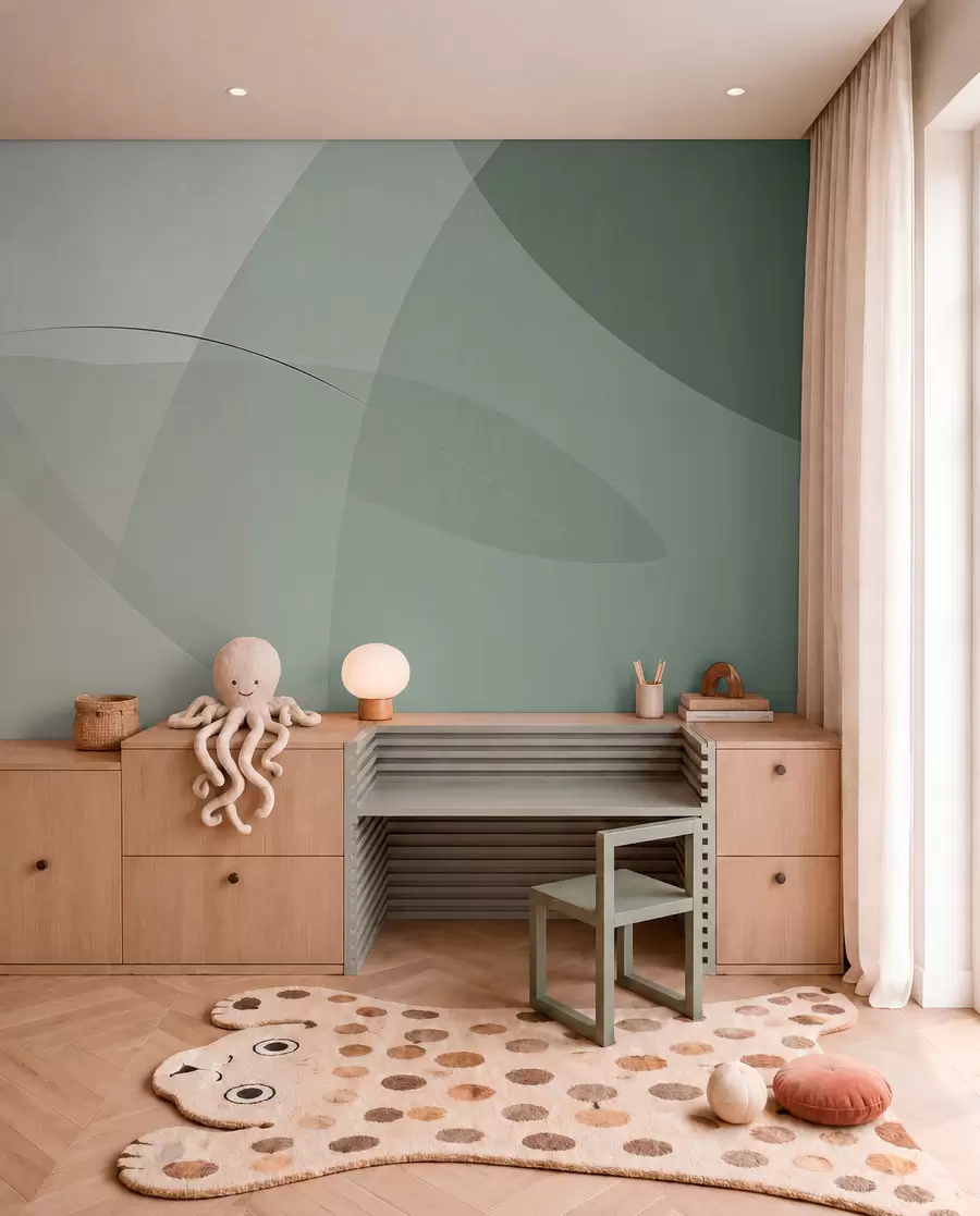 fototapeter Grønn geometri med oker w04405