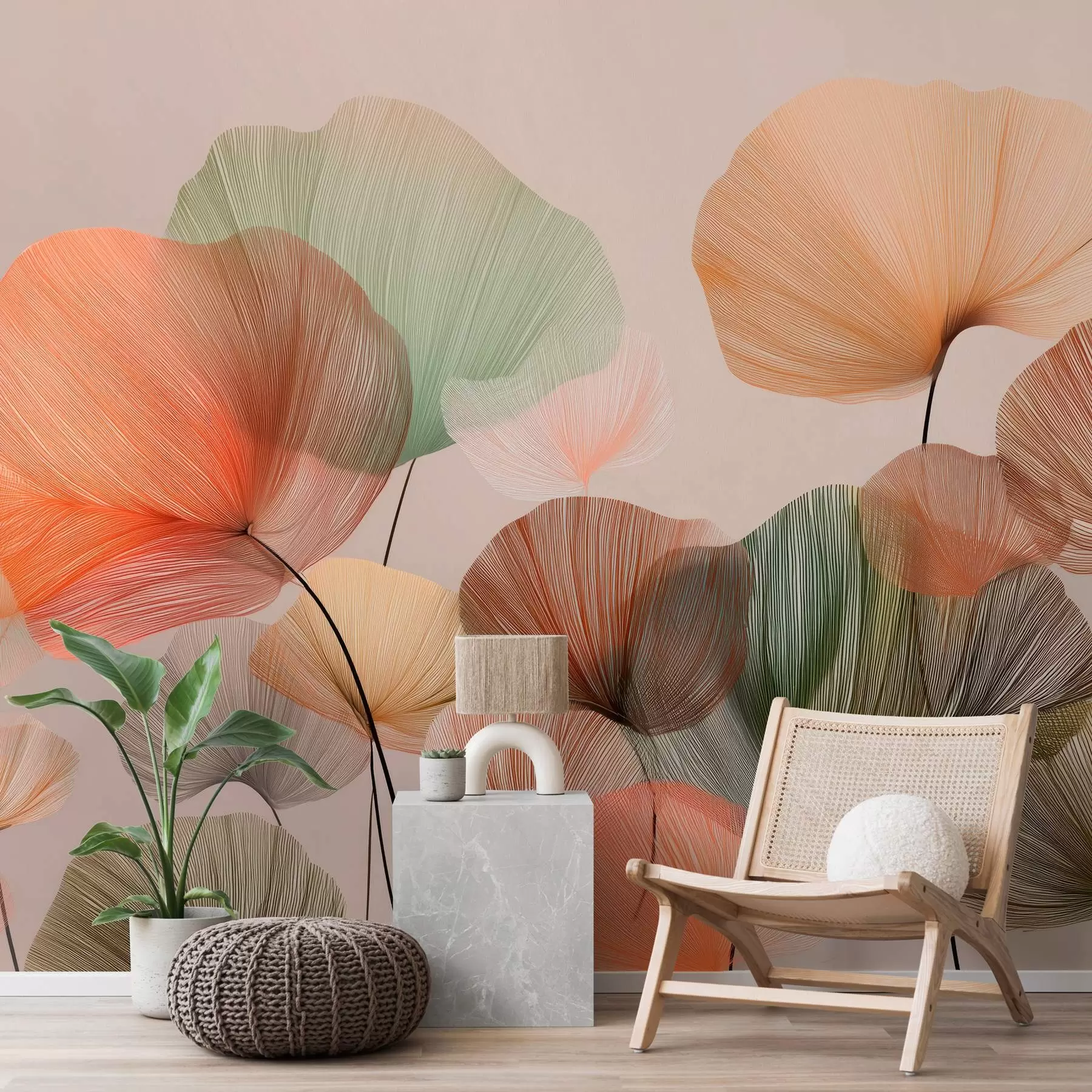 fototapeter flerfargede ginkgoblader med årer w04305