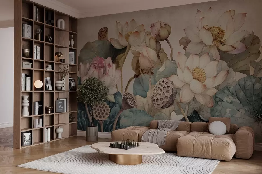 fototapeter store vannliljer med struktur w04309