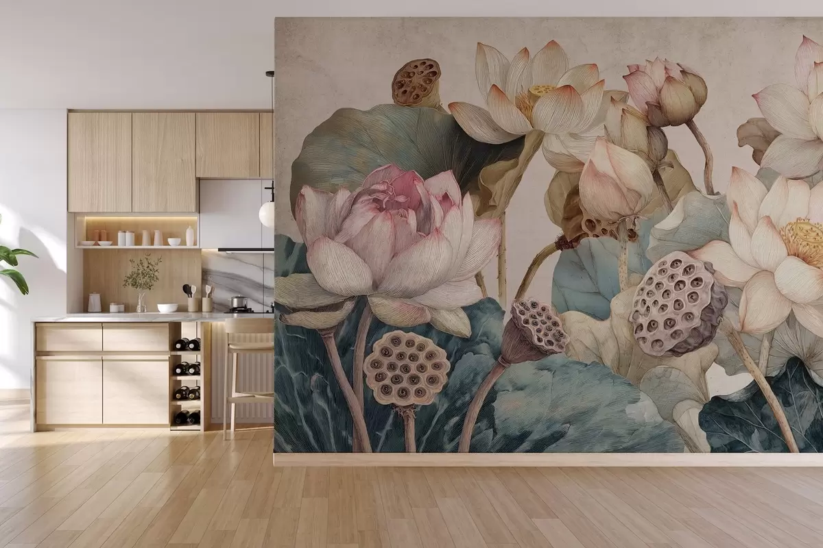 fototapeter store vannliljer med struktur w04309