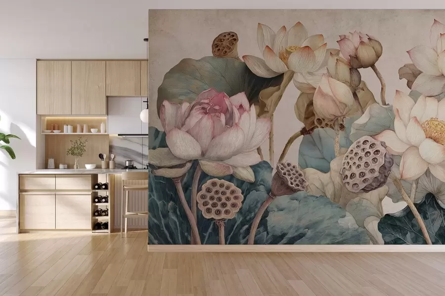 fototapeter store vannliljer med struktur w04309