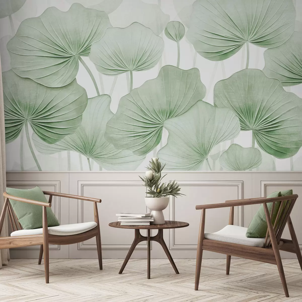 fototapeter Lotusblader med imitert slitt tekstur w04412