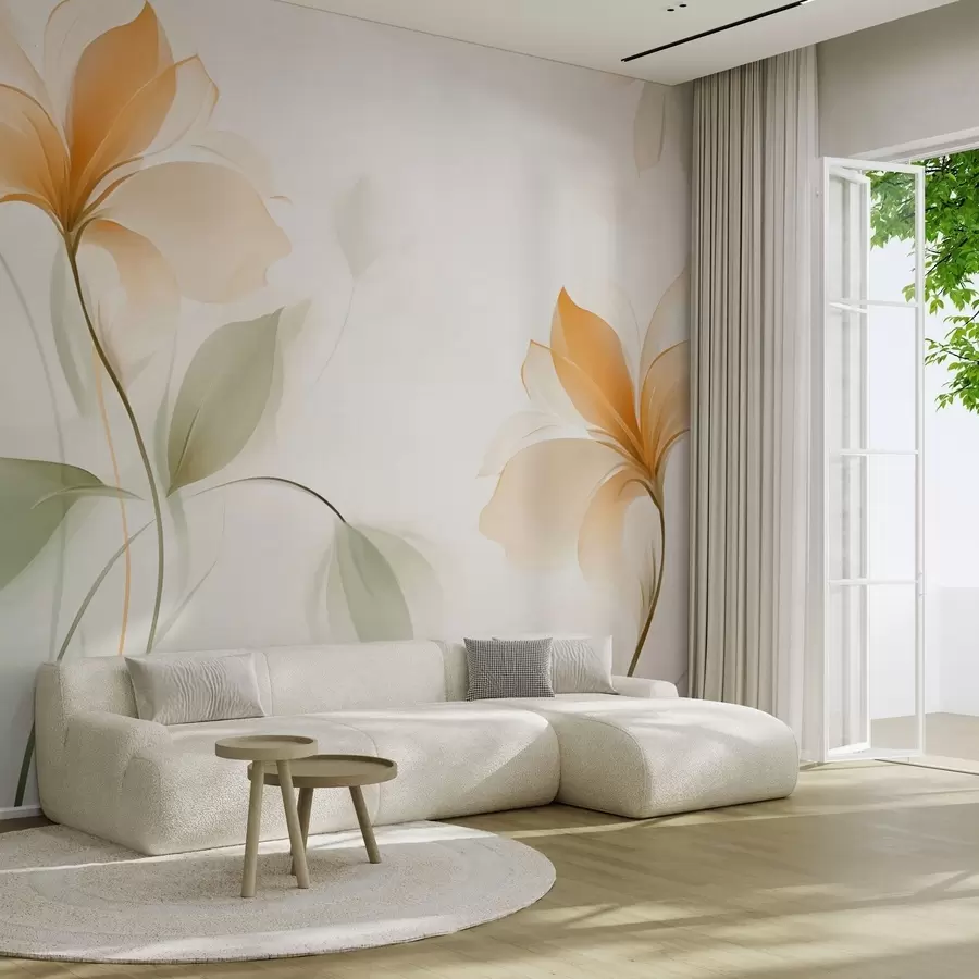 fototapeter Gjennomsiktige blomster med et rikt oransje sentrum w04397v1