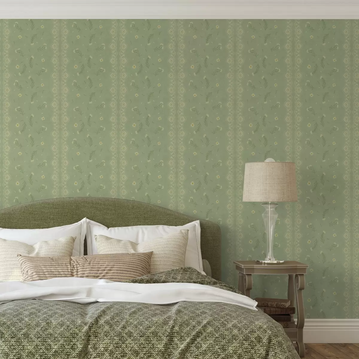 Bakgrunn Grønn bakgrunn med tusenfryd og blondekant a00291