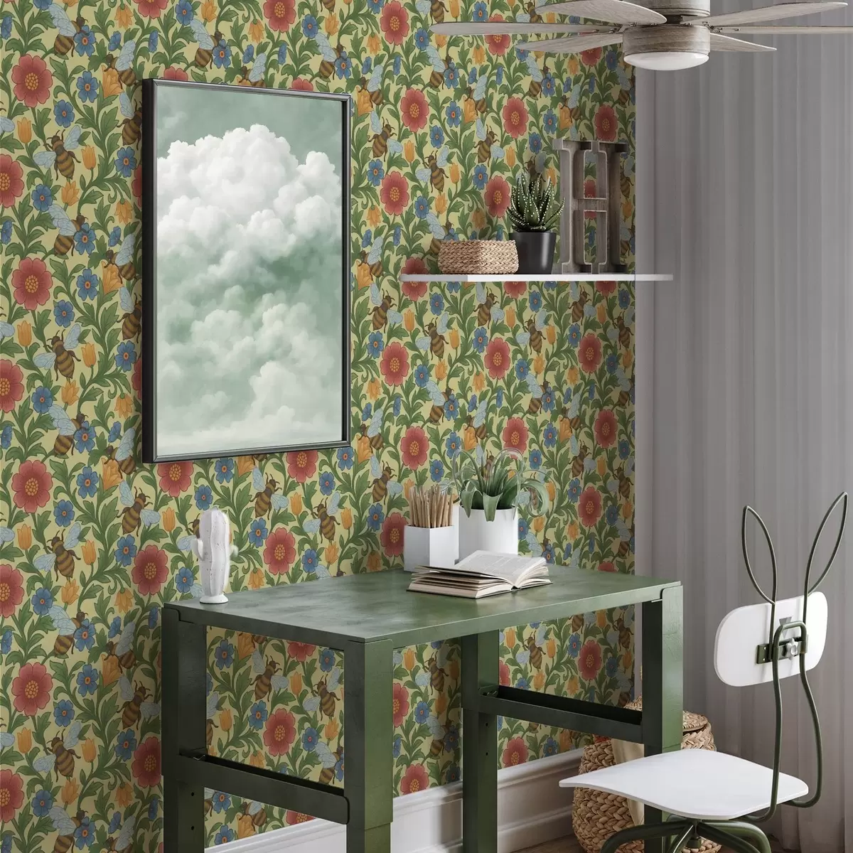 Bakgrunn Lyse blomster med store bier a00315