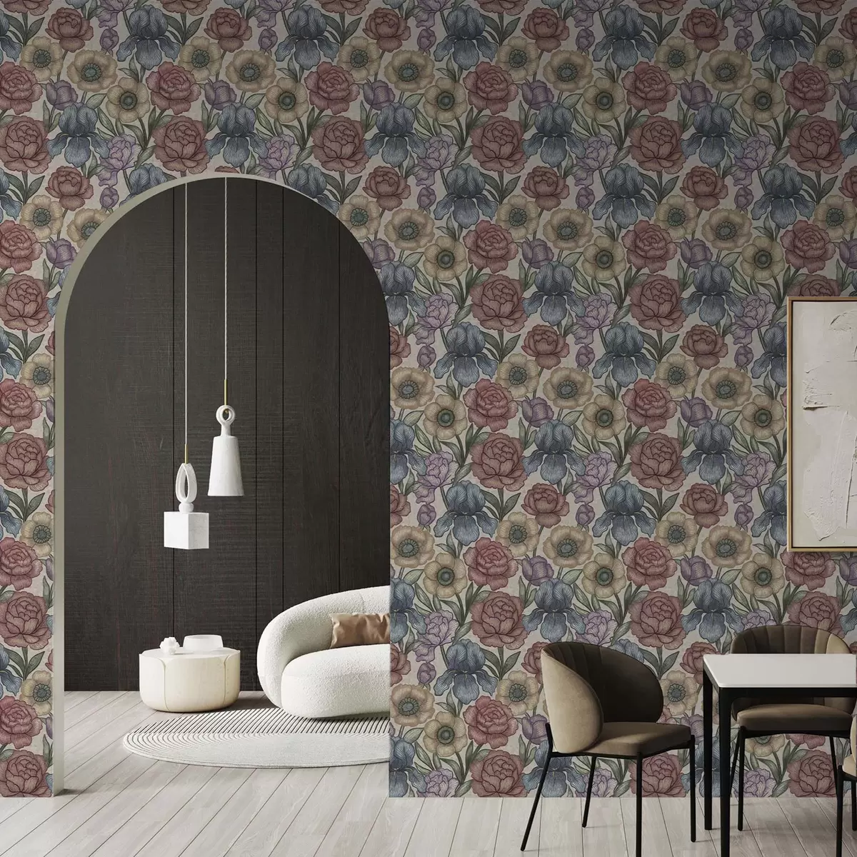 Bakgrunn Store blomsterillustrasjoner med iris og pioner a00325