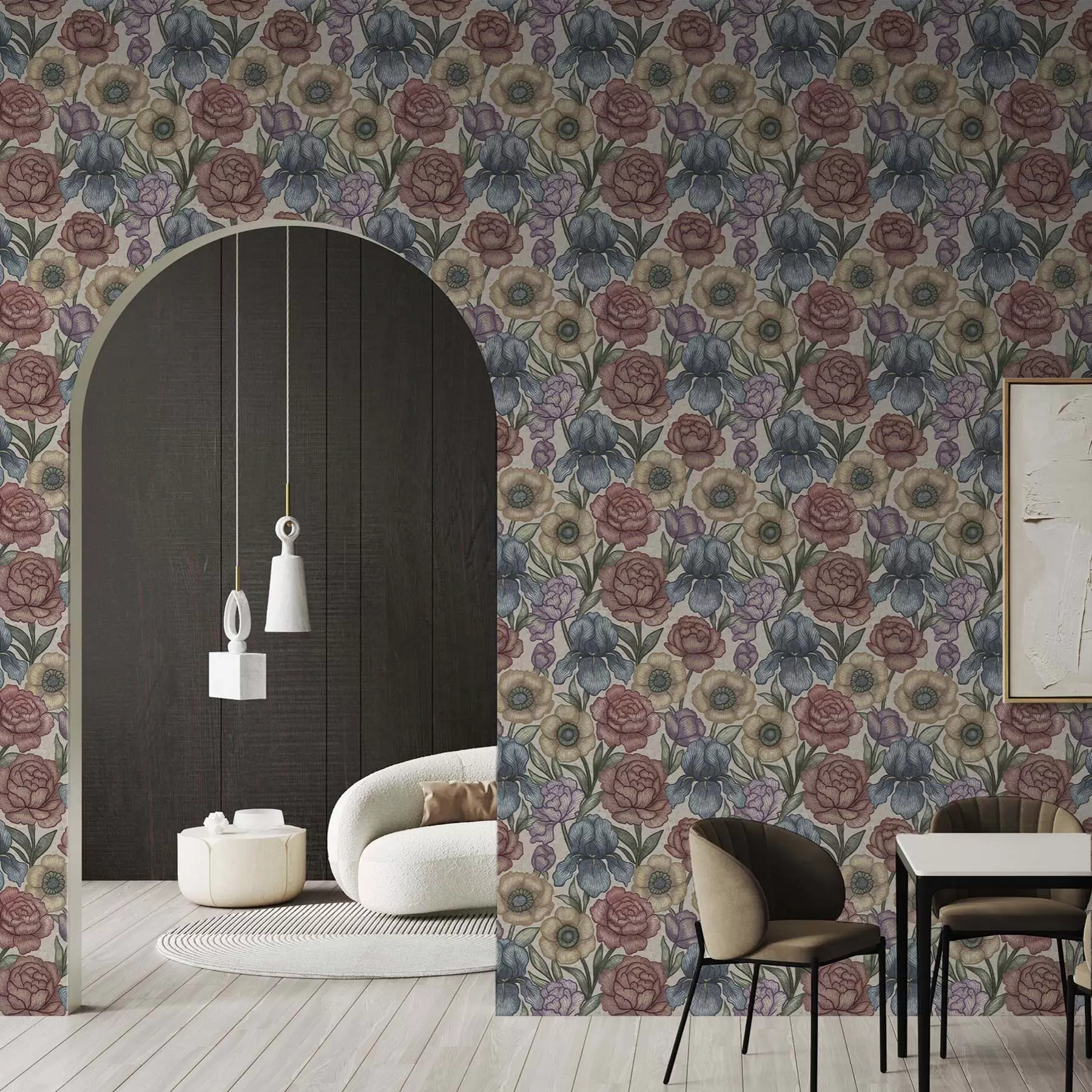 fototapeter Store blomsterillustrasjoner med iris og pioner a00325