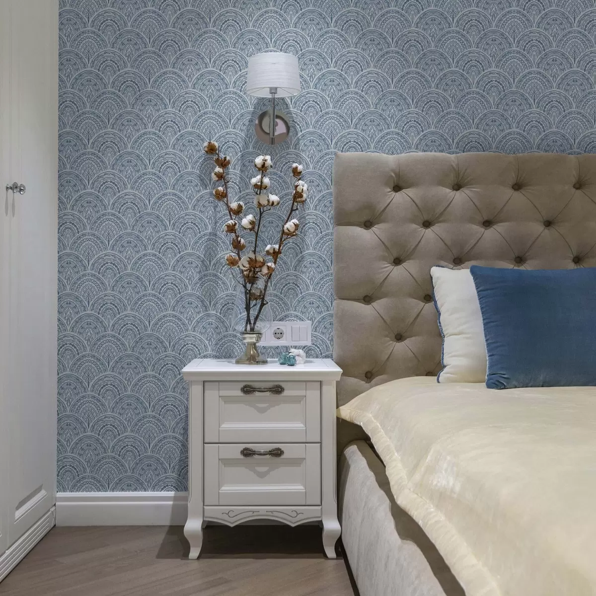 Bakgrunn Blått ornament med buer og mønstre a00332