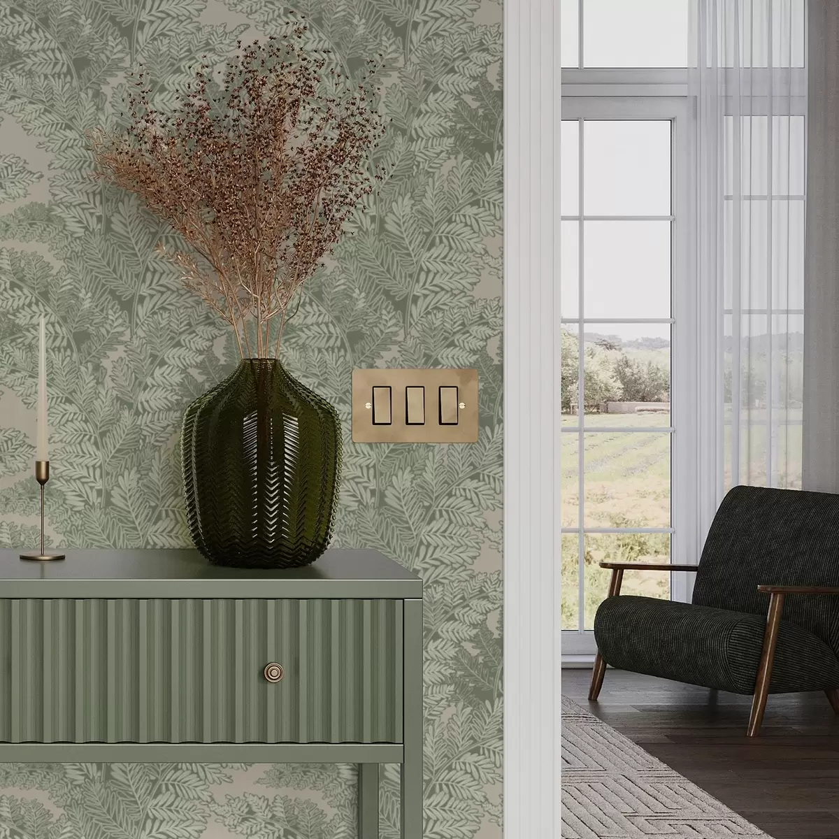 Bakgrunn Grønt mønster med bregneblader a00345