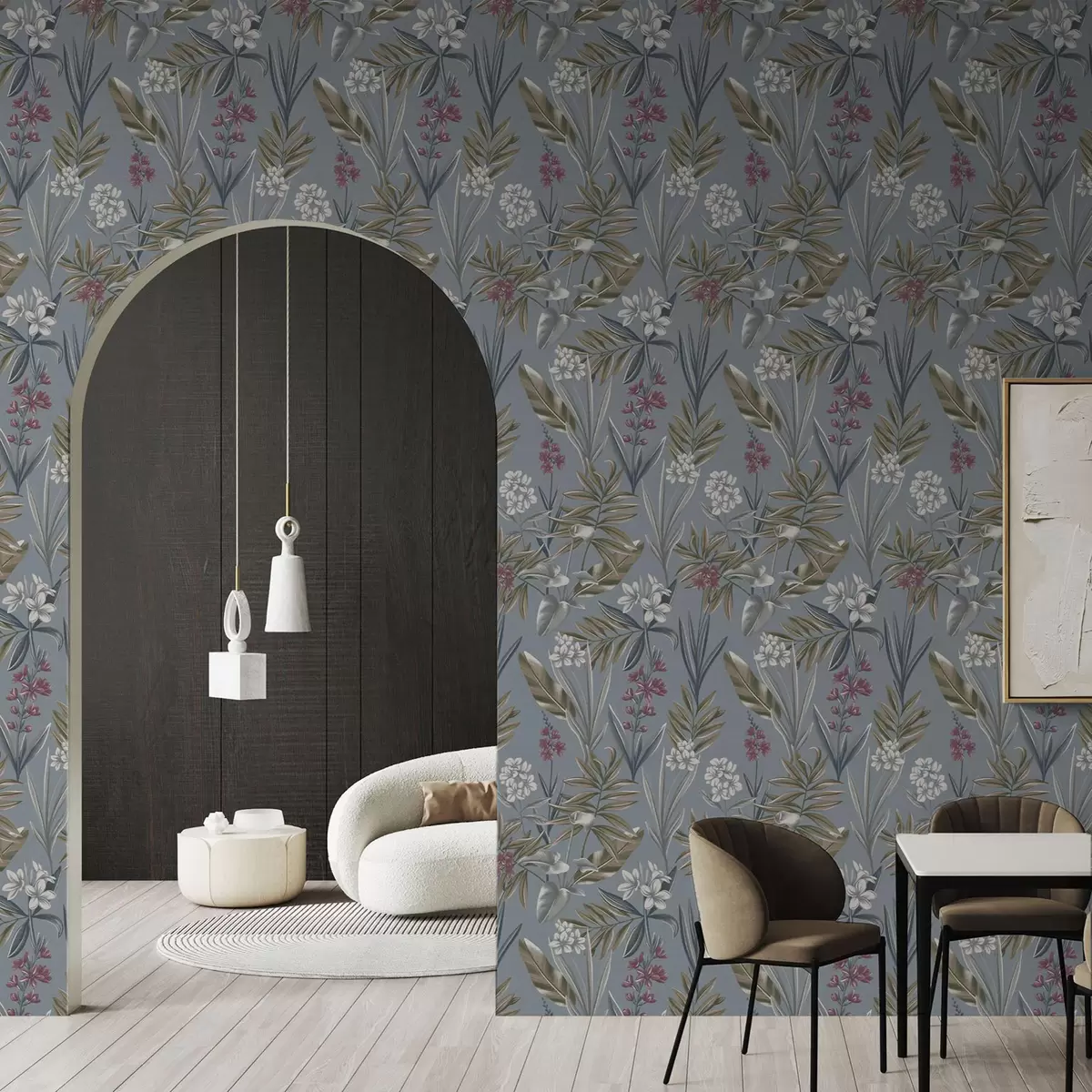 Bakgrunn Blomstergrener på blågrå bakgrunn a00350