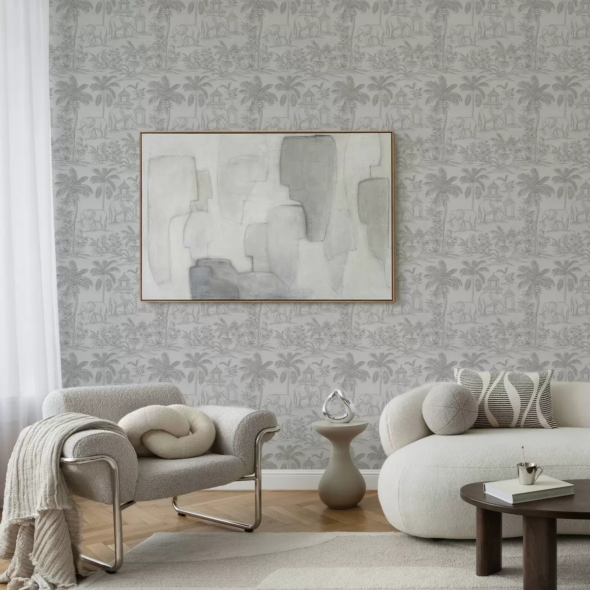 Bakgrunn Monokrome elefanter og jungel i grafisk stil a00410