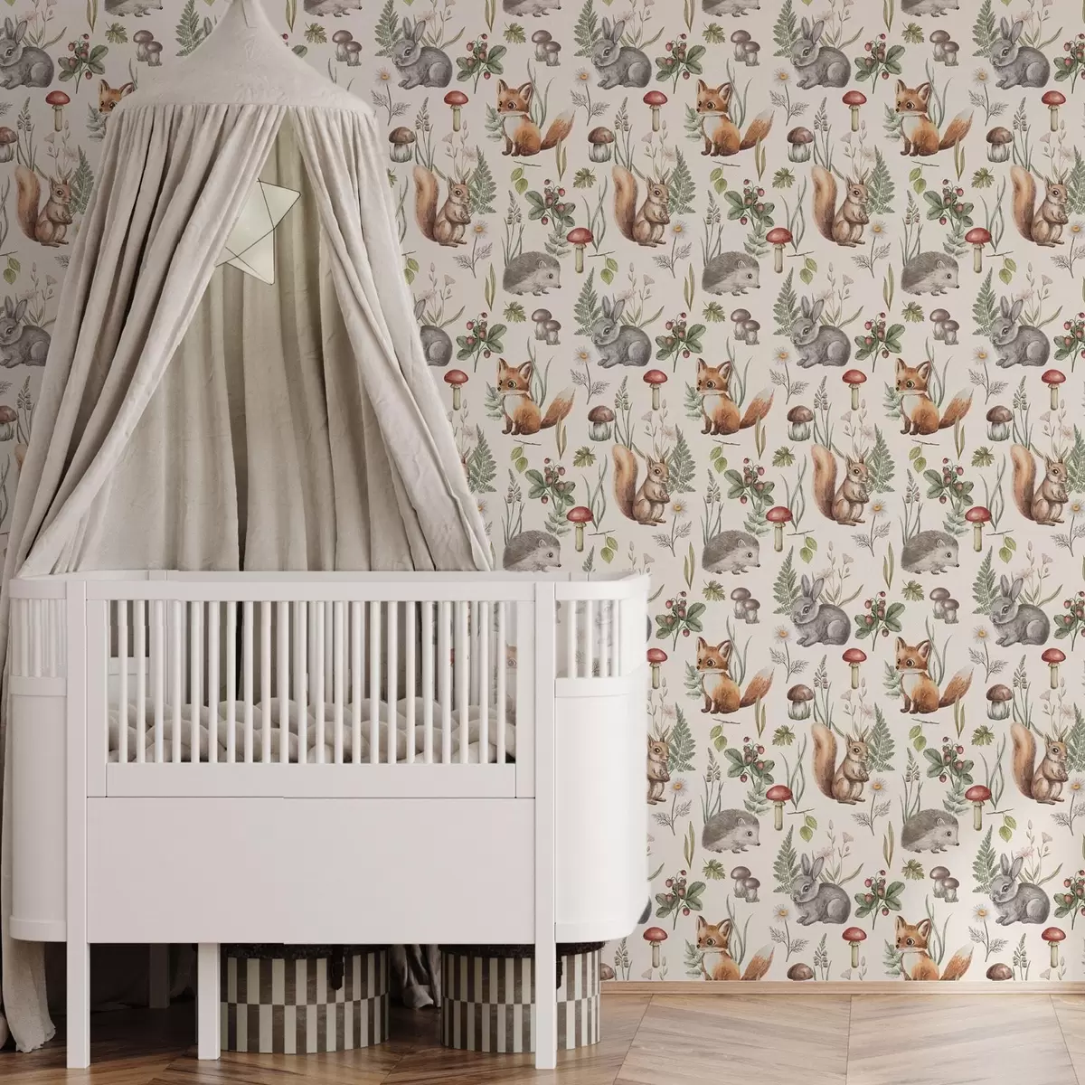 Bakgrunn Skogens dyr, sopp og planter i eventyrlig stil a00477