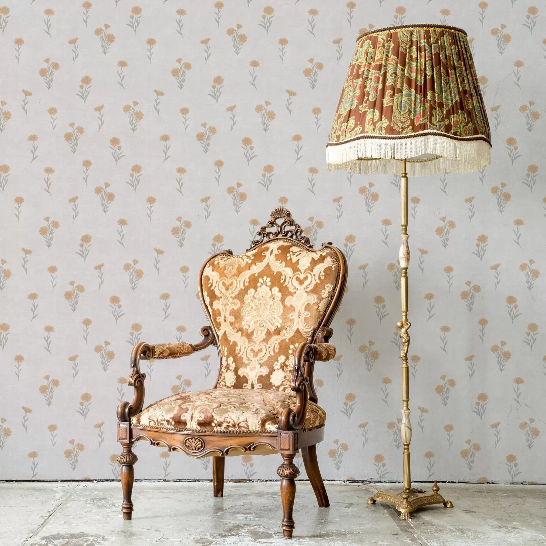 fototapeter Små oransje blomster på en lysegrå bakgrunn a00486