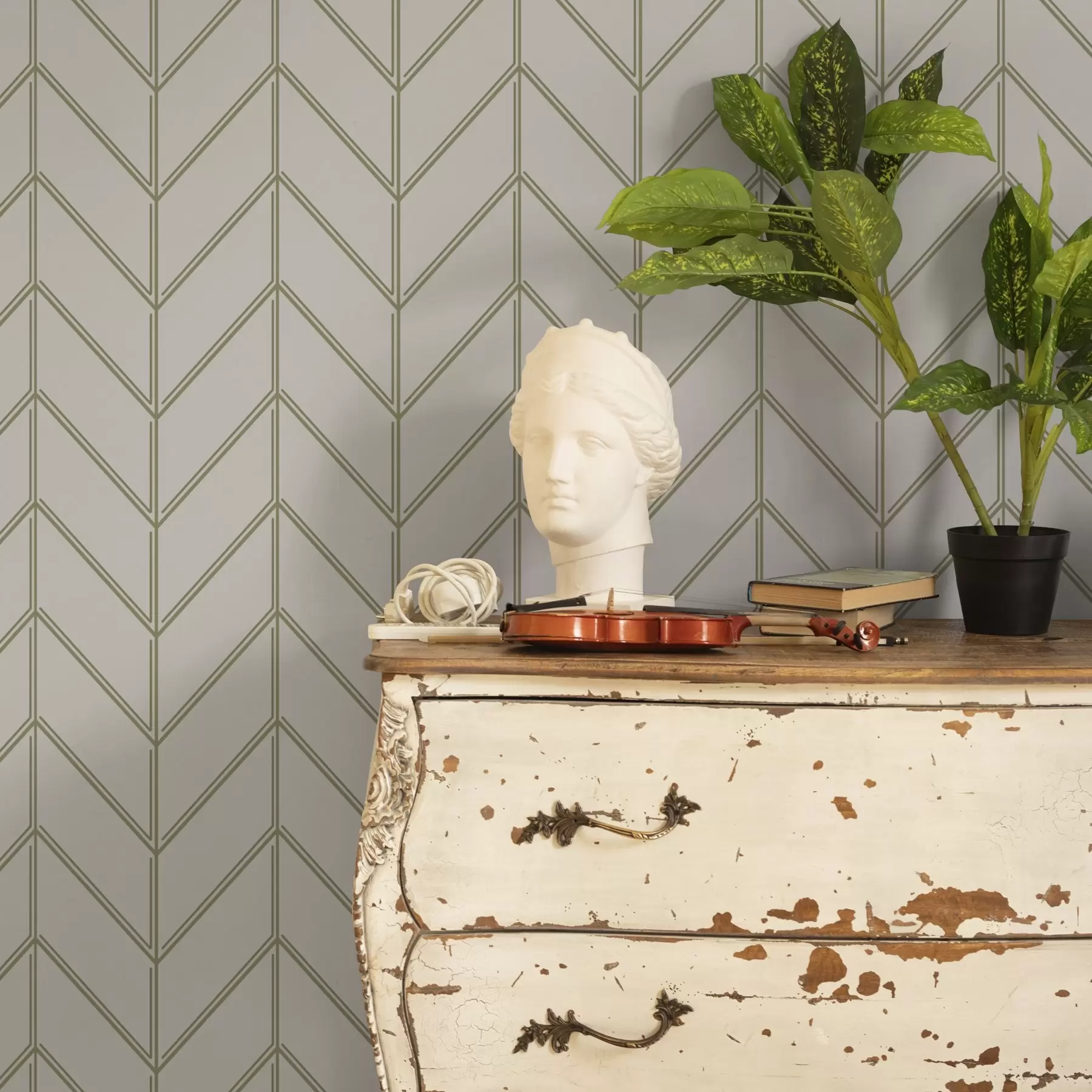 fototapeter Geometri i form av grantrær med doble linjer a00488