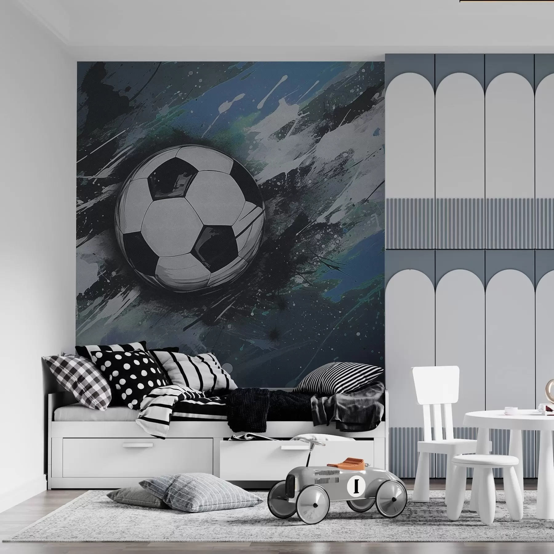 fototapeter Fotball med uskarp graffiti i bakgrunnen w04467v1