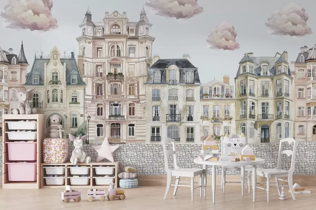 fototapeter Fargerike hus, skyer w04474v1