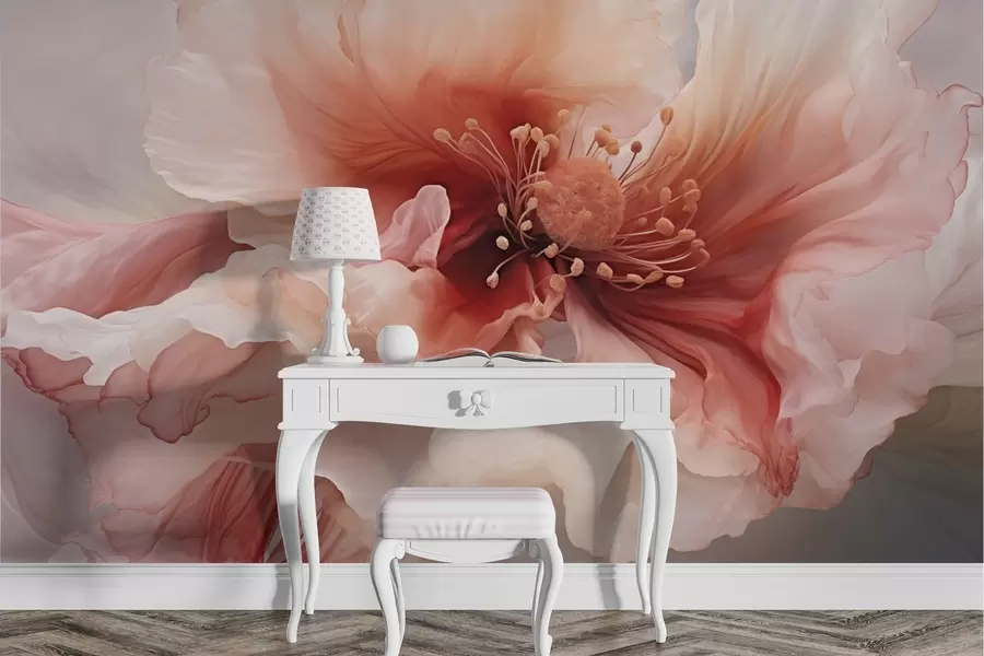 fototapeter Stor blomst i røde og rosa toner w04446v2