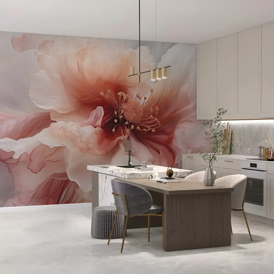 fototapeter Stor blomst i røde og rosa toner w04446v2