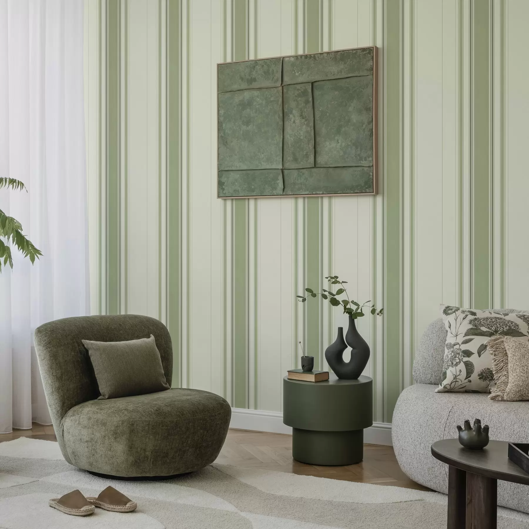 fototapeter Kremfarget bakgrunn med en bred grønn midtstripe a00519