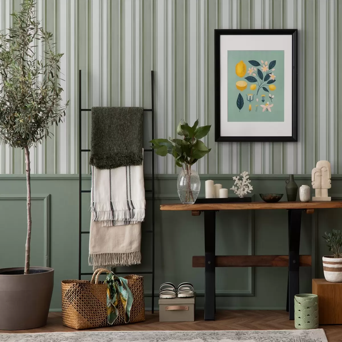 Bakgrunn Grønne striper med hvite intervaller og tynne linjer a00526