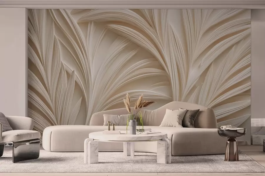 fototapeter Dekorative beige blader i 3D-stil w09351
