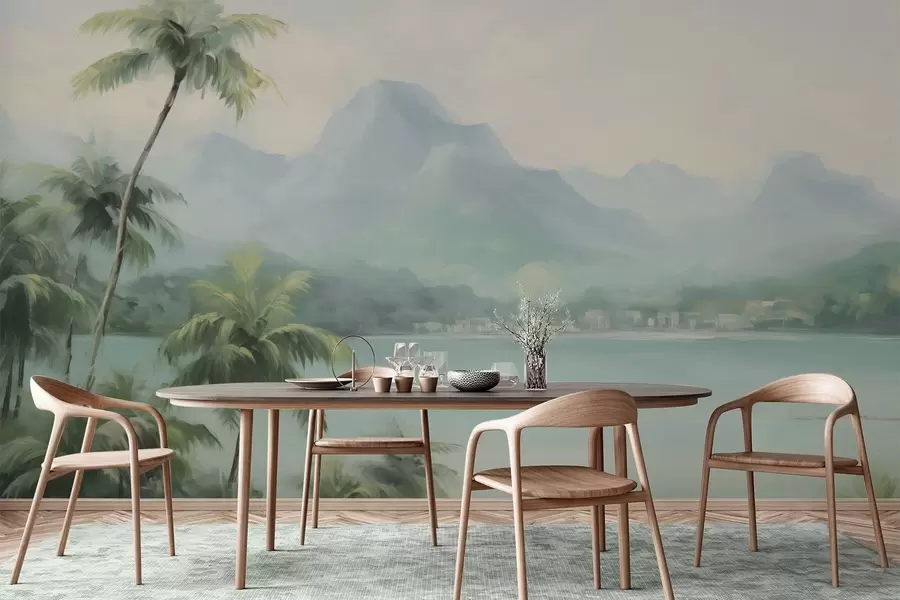 fototapeter Palmer med fjellene i bakgrunnen w04535