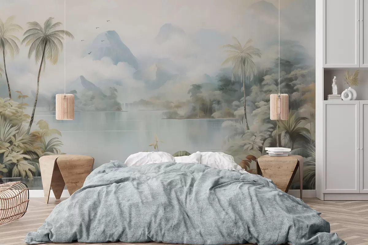 fototapeter Elv i jungelen nær fjellene w04536