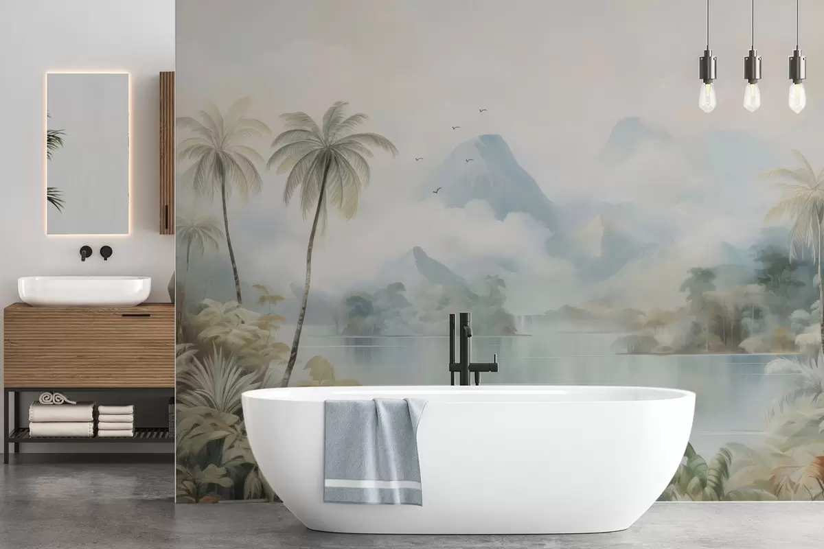 fototapeter Elv i jungelen nær fjellene w04536