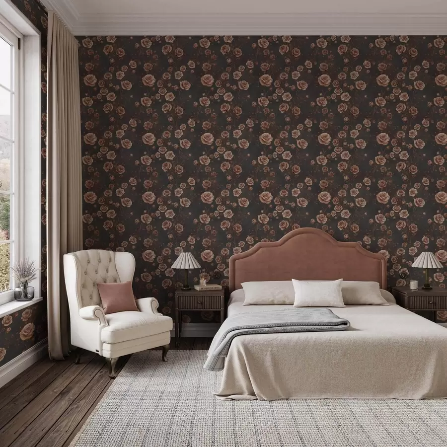 fototapeter Vintage roser på grafittbakgrunn, terrakottafarger a00497v1