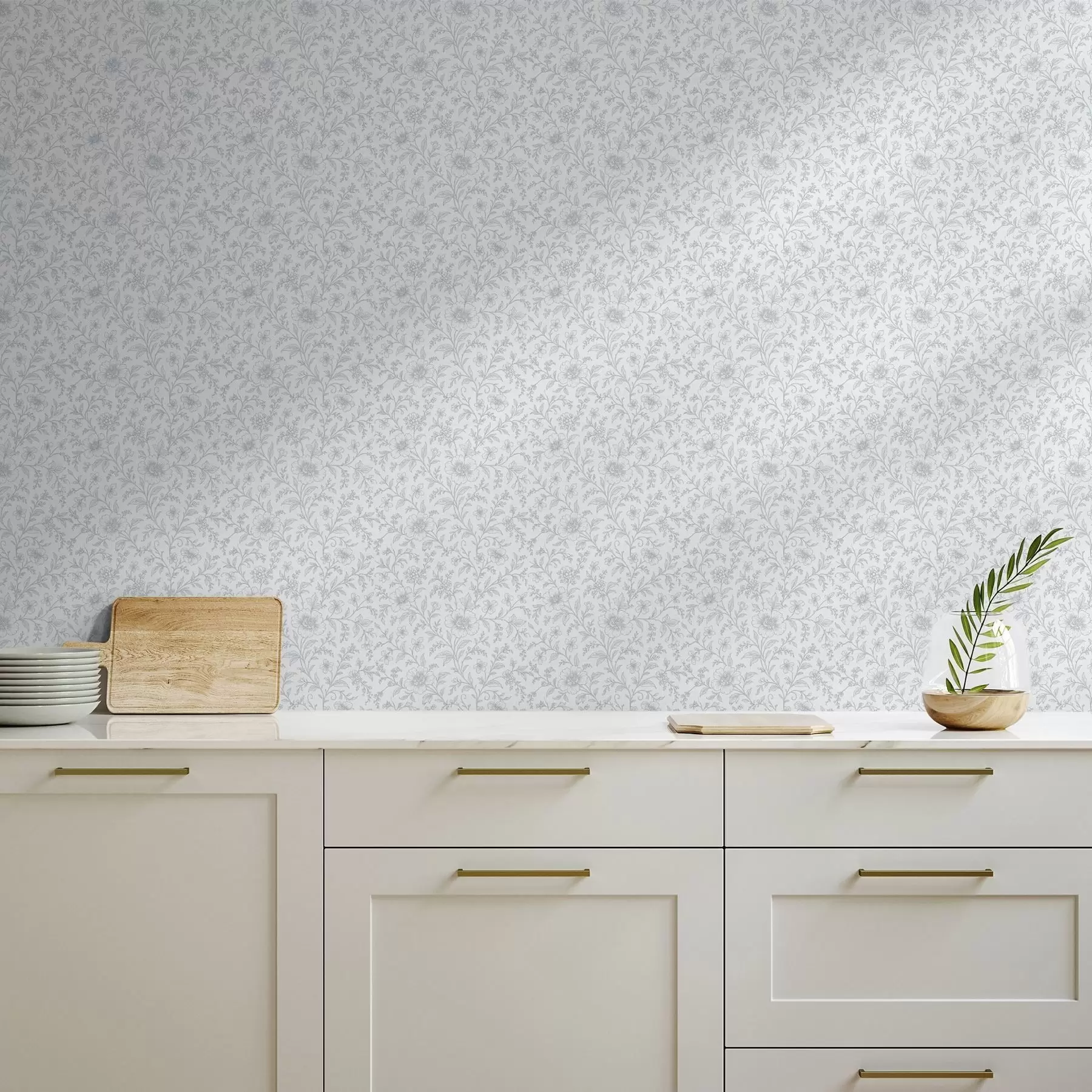 fototapeter Fine blå strektegnblomster på en off-white bakgrunn a00576