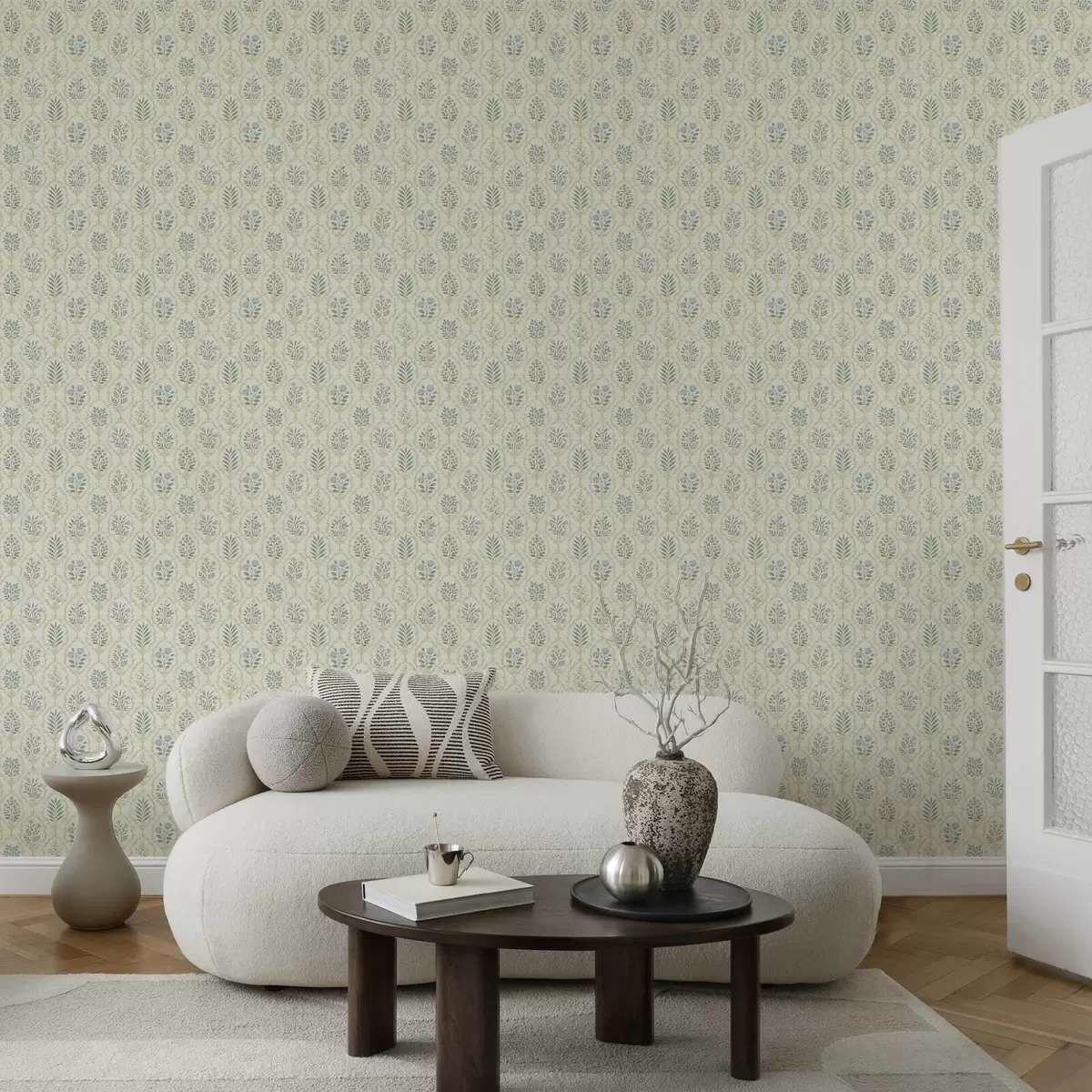 Bakgrunn Botaniske medaljonger i et gitter, pastellfarger a00579