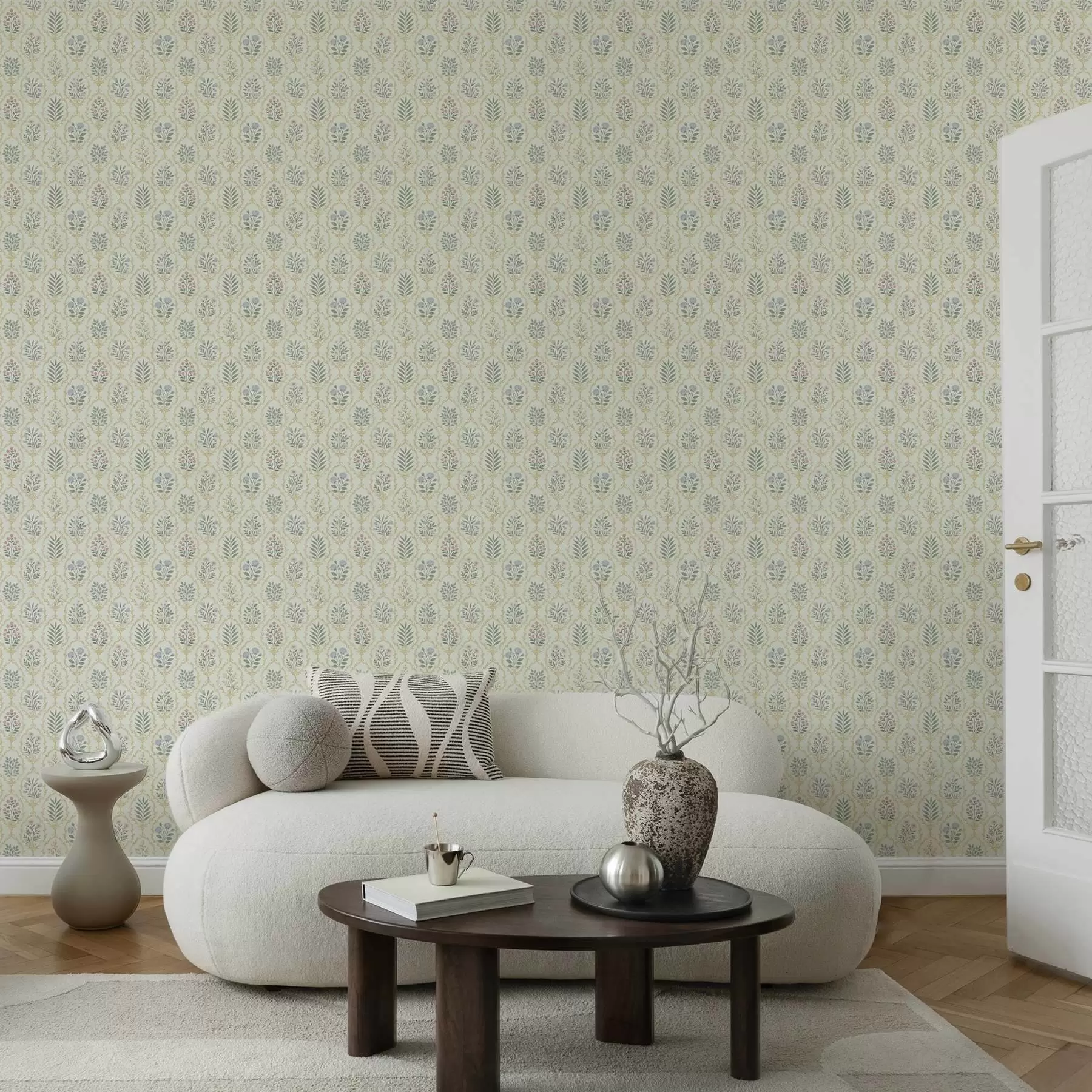 fototapeter Botaniske medaljonger i et gitter, pastellfarger a00579