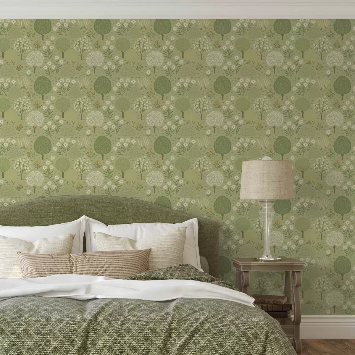 Bakgrunn Barnas grønne hage: trær, blomster og hvete a00586