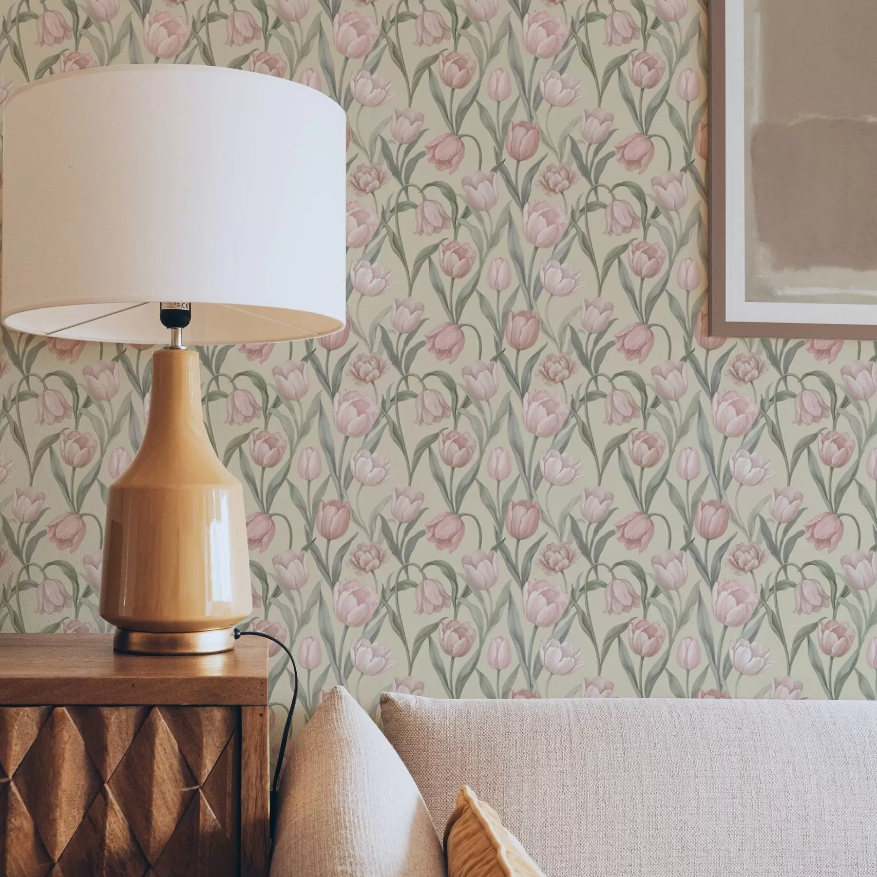 fototapeter Myke rosa tulipaner på en mild beige bakgrunn a00589