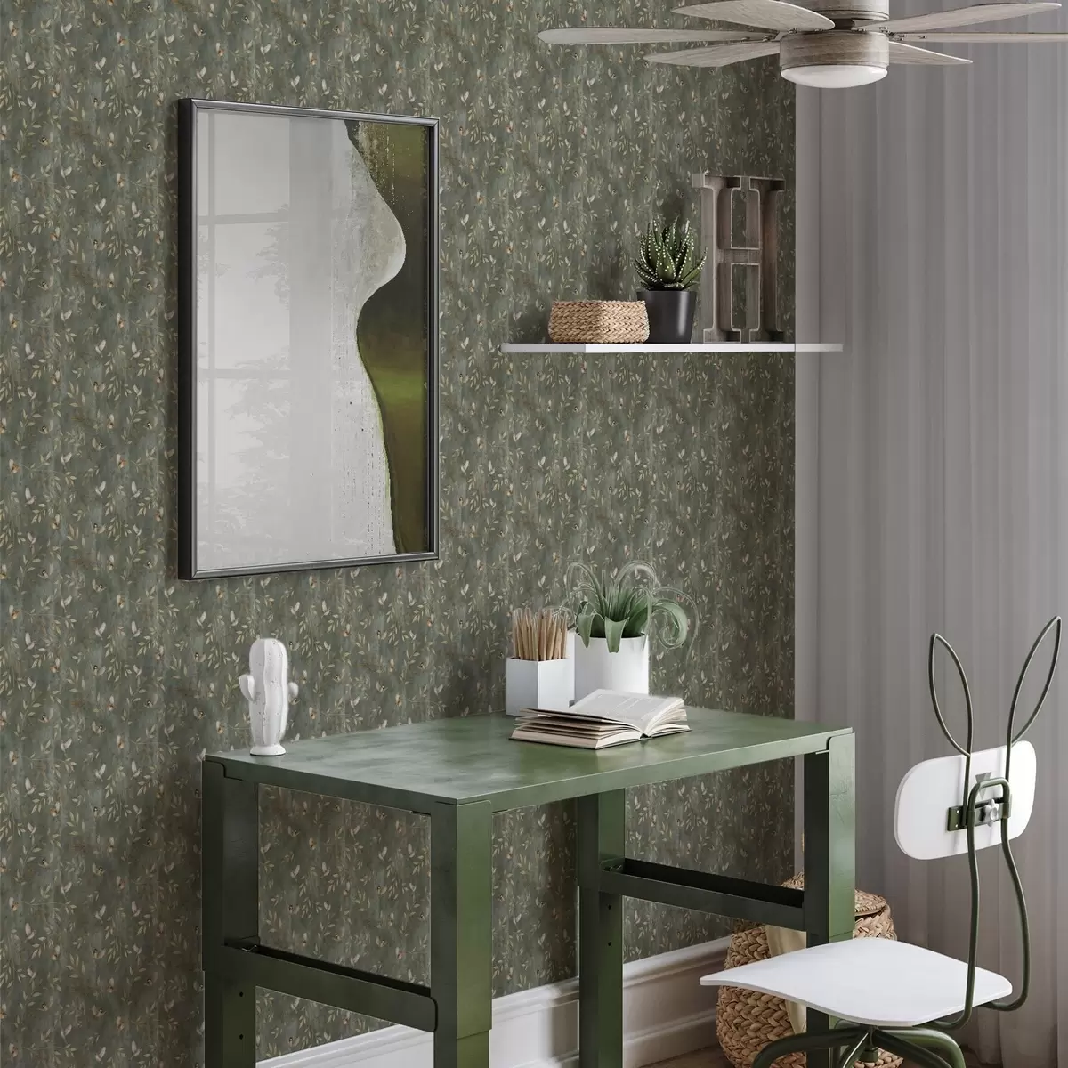 Bakgrunn Fugler i oransje løvverk på en dypgrønn bakgrunn a00591