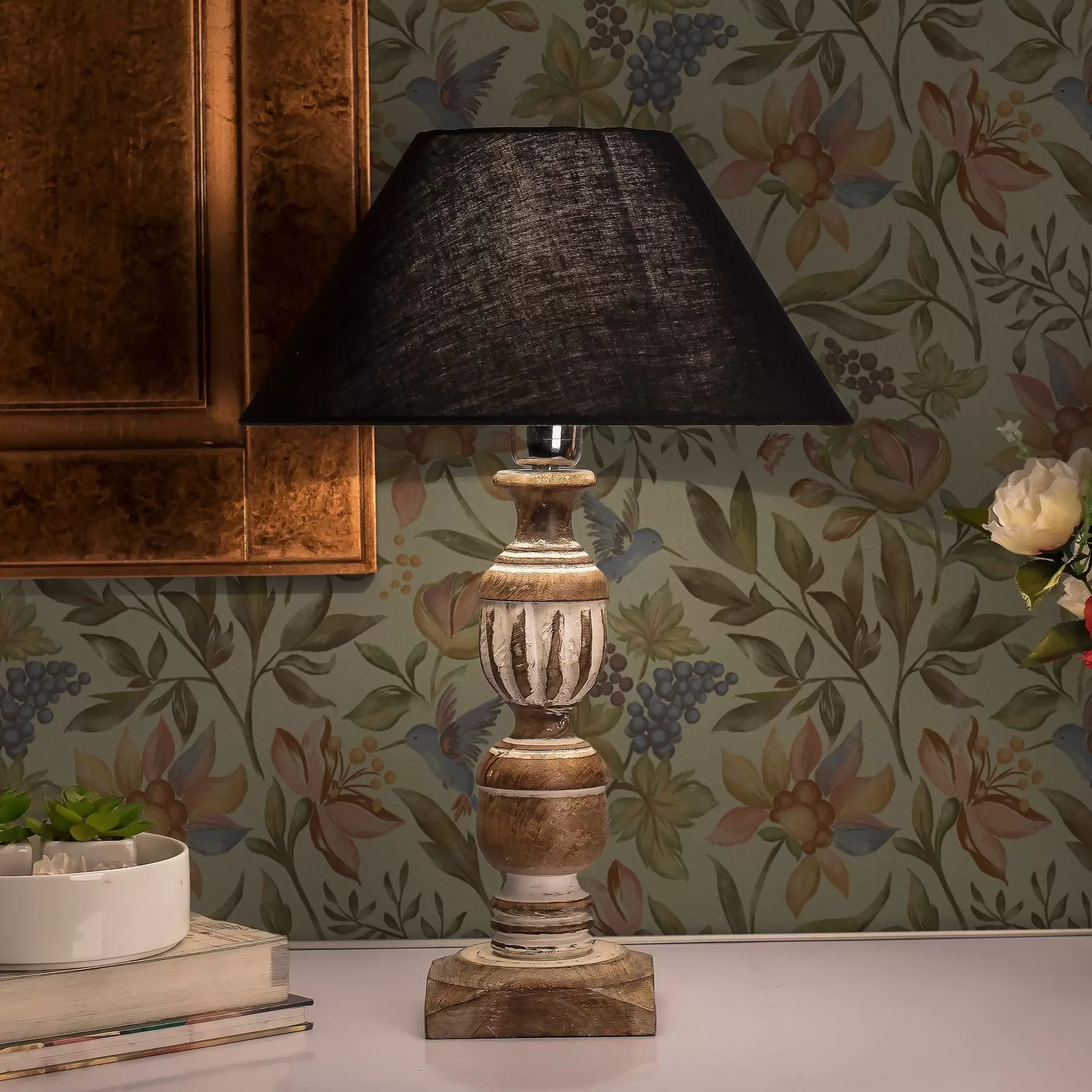 fototapeter Vintage blomster og fugler med druer på en olivenbakgrunn a00594