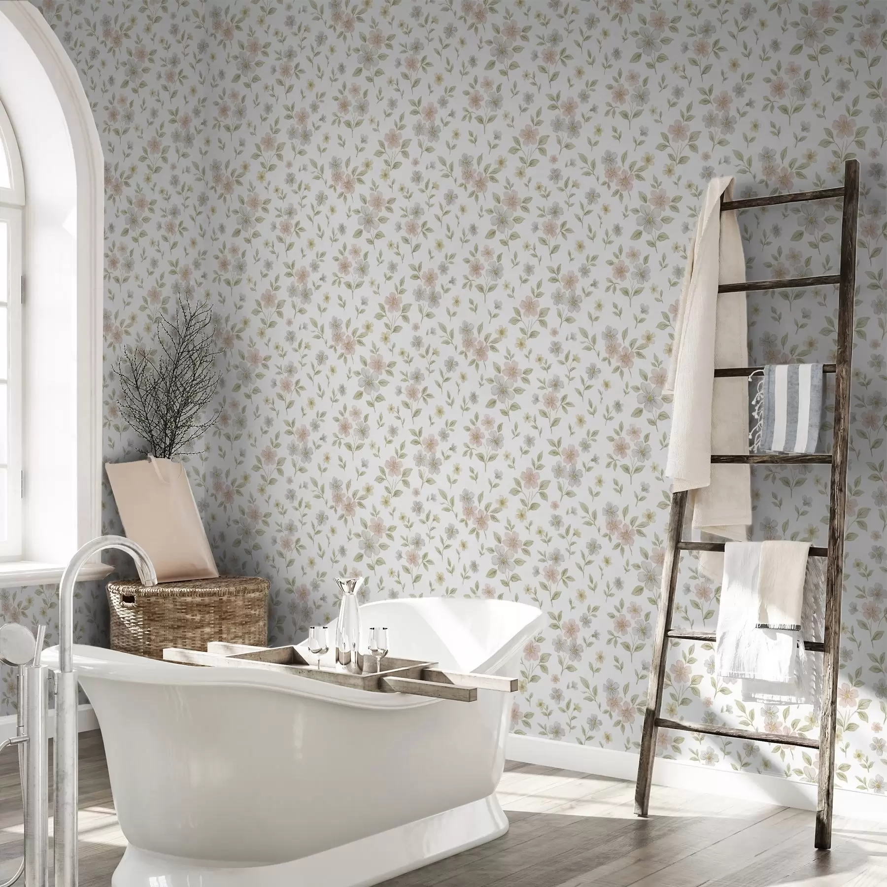 fototapeter Små akvarellblomster i pastellfarger på hvitt a00596v1